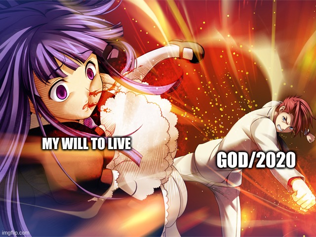 Battler Punching Bernkastel | MY WILL TO LIVE; GOD/2020 | image tagged in battler punching bernkastel,anime,fun,pain | made w/ Imgflip meme maker