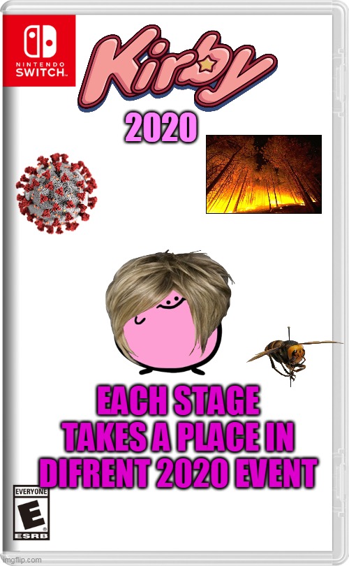 kirby 2020 | 2020; EACH STAGE TAKES A PLACE IN DIFRENT 2020 EVENT | image tagged in nintendo switch,memes,funny,2020,kirby,coronavirus | made w/ Imgflip meme maker