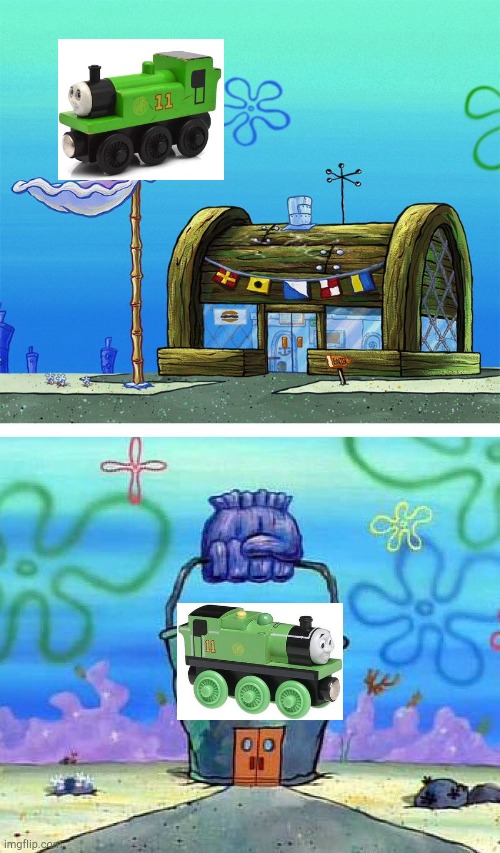 I rather want a 2002 TWR oliver than a 2006 one | image tagged in memes,krusty krab vs chum bucket blank | made w/ Imgflip meme maker