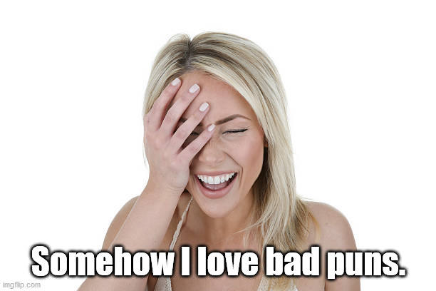 Laughing woman | Somehow I love bad puns. | image tagged in laughing woman | made w/ Imgflip meme maker