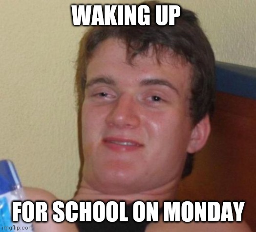 10 Guy Meme |  WAKING UP; FOR SCHOOL ON MONDAY | image tagged in memes,10 guy | made w/ Imgflip meme maker