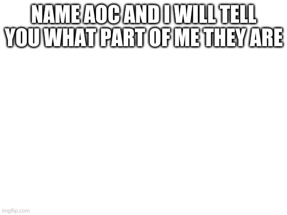 Blank White Template | NAME AOC AND I WILL TELL YOU WHAT PART OF ME THEY ARE | image tagged in blank white template | made w/ Imgflip meme maker