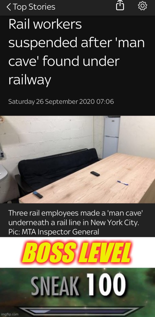 Skiving extreme. | BOSS LEVEL | image tagged in sneak 100,nyc,workers,railroad,you would if you could,workers of the world relax | made w/ Imgflip meme maker