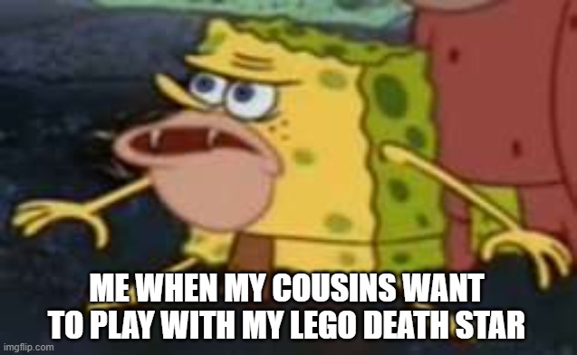 me | ME WHEN MY COUSINS WANT TO PLAY WITH MY LEGO DEATH STAR | image tagged in memes,spongegar | made w/ Imgflip meme maker