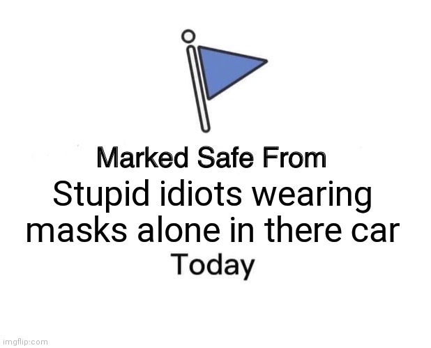 Marked Safe From Meme | Stupid idiots wearing masks alone in there car | image tagged in memes,marked safe from | made w/ Imgflip meme maker