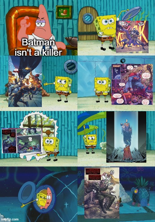 When I Tell Someone The Batman Who Laughs's Origin Story | Batman isn't a killer | image tagged in spongebob diapers meme | made w/ Imgflip meme maker