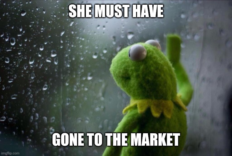Gone to the market | SHE MUST HAVE; GONE TO THE MARKET | image tagged in sad kermit | made w/ Imgflip meme maker