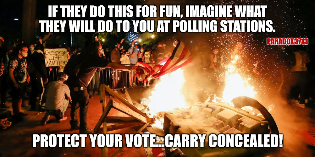 IF THEY DO THIS FOR FUN, IMAGINE WHAT THEY WILL DO TO YOU AT POLLING STATIONS. PARADOX3713; PROTECT YOUR VOTE...CARRY CONCEALED! | image tagged in memes,politics,election 2020,donald trump,antifa,2nd amendment | made w/ Imgflip meme maker