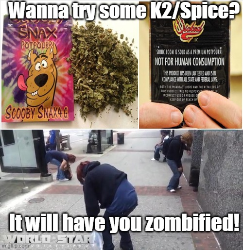 Wanna try some K2/Spice? It will have you zombified! | made w/ Imgflip meme maker