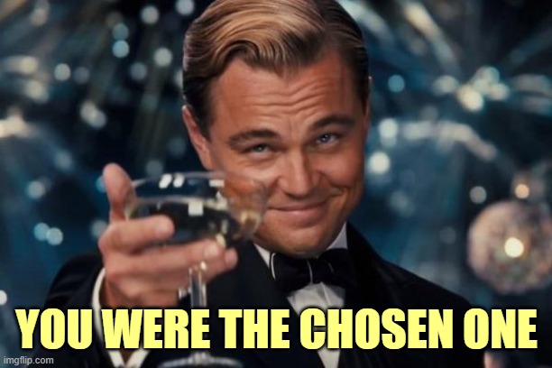 Leonardo Dicaprio Cheers Meme | YOU WERE THE CHOSEN ONE | image tagged in memes,leonardo dicaprio cheers | made w/ Imgflip meme maker