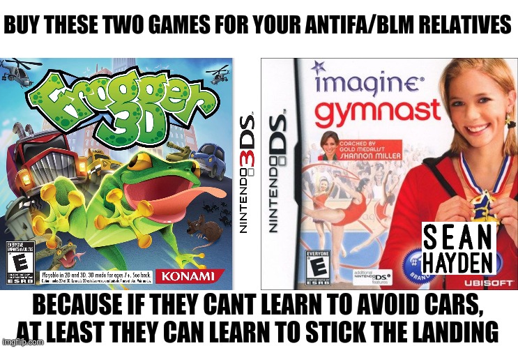 Antifa riots | BUY THESE TWO GAMES FOR YOUR ANTIFA/BLM RELATIVES; BECAUSE IF THEY CANT LEARN TO AVOID CARS, AT LEAST THEY CAN LEARN TO STICK THE LANDING | image tagged in riots | made w/ Imgflip meme maker