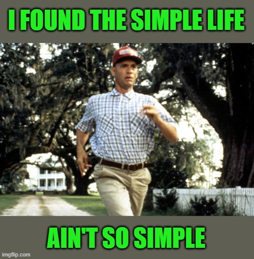 Forest Gump running | I FOUND THE SIMPLE LIFE AIN'T SO SIMPLE | image tagged in forest gump running | made w/ Imgflip meme maker