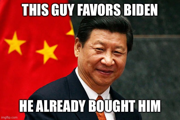 Xi Jinping | THIS GUY FAVORS BIDEN HE ALREADY BOUGHT HIM | image tagged in xi jinping | made w/ Imgflip meme maker