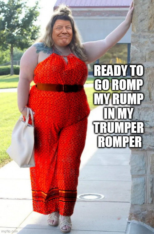 romper | READY TO 
GO ROMP 
MY RUMP 
IN MY 
TRUMPER 
ROMPER | image tagged in romper,rump,trump,romp,clothes,hooker | made w/ Imgflip meme maker