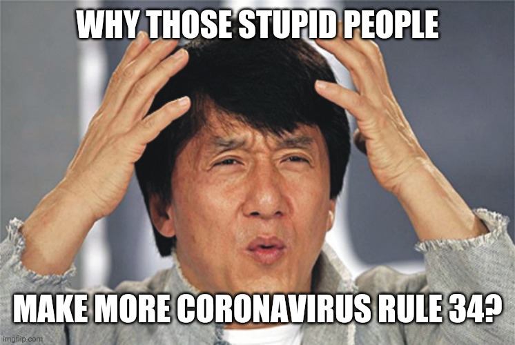 Second Wave is Coming! | WHY THOSE STUPID PEOPLE; MAKE MORE CORONAVIRUS RULE 34? | image tagged in jackie chan confused,memes,coronavirus,covid-19,rule 34,stupid people | made w/ Imgflip meme maker