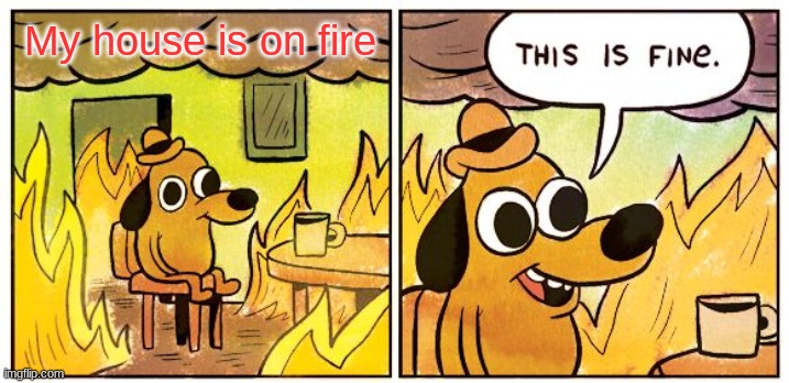 This Is Fine | My house is on fire | image tagged in memes,this is fine | made w/ Imgflip meme maker