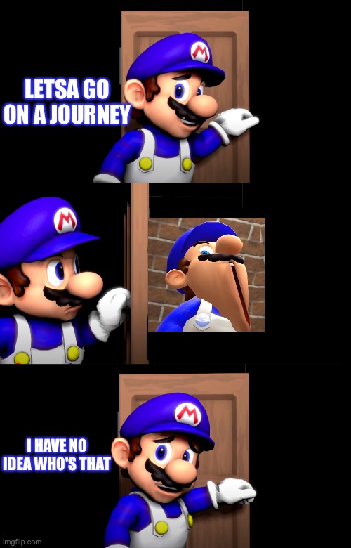 Just a Picture of Smg4 :) | LETSA GO ON A JOURNEY; I HAVE NO IDEA WHO'S THAT | image tagged in smg4 door with no text,smg4,doors,mario,memes,nintendo | made w/ Imgflip meme maker