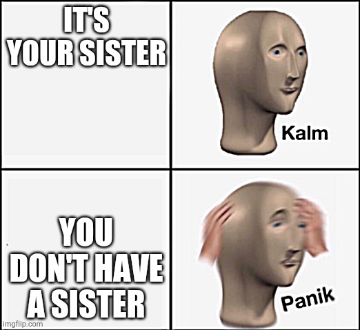 kalm panik | IT'S YOUR SISTER YOU DON'T HAVE A SISTER | image tagged in kalm panik | made w/ Imgflip meme maker