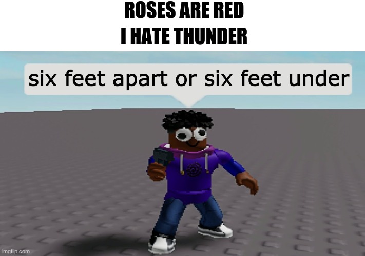 SIX FEET APART | ROSES ARE RED; I HATE THUNDER | image tagged in roblox | made w/ Imgflip meme maker