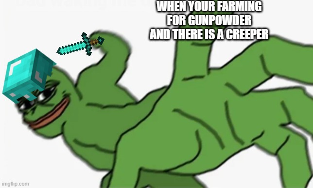 Pepe gonna kill a creeper | WHEN YOUR FARMING FOR GUNPOWDER AND THERE IS A CREEPER | image tagged in pepe punch | made w/ Imgflip meme maker