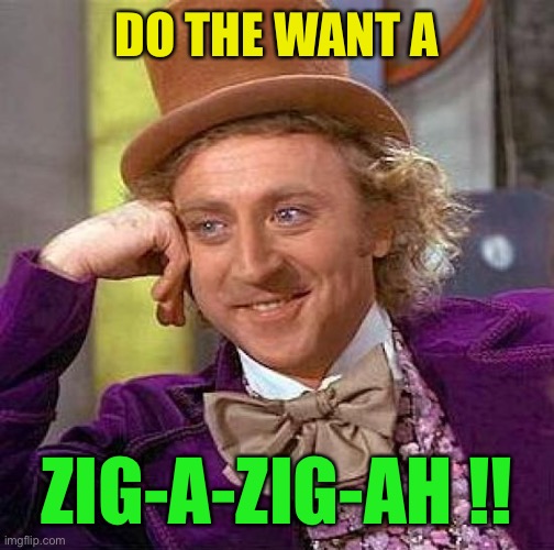 Creepy Condescending Wonka Meme | DO THE WANT A ZIG-A-ZIG-AH !! | image tagged in memes,creepy condescending wonka | made w/ Imgflip meme maker