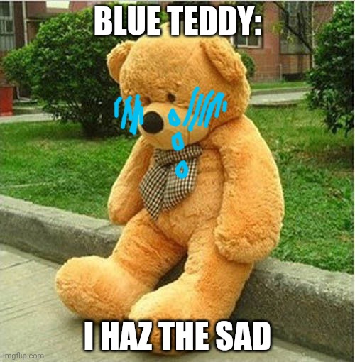 teddy bear | BLUE TEDDY: I HAZ THE SAD | image tagged in teddy bear | made w/ Imgflip meme maker