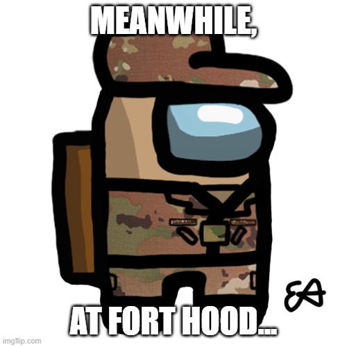 military among us | MEANWHILE, AT FORT HOOD... | image tagged in military among us | made w/ Imgflip meme maker