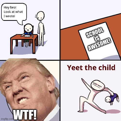 SCHOOL IS AWESOME! WTF! | image tagged in yeet the child | made w/ Imgflip meme maker