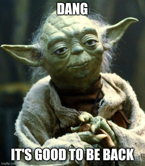 sup y'all |  DANG; IT'S GOOD TO BE BACK | image tagged in memes,star wars yoda | made w/ Imgflip meme maker