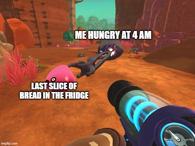 ME HUNGRY AT 4 AM; LAST SLICE OF BREAD IN THE FRIDGE | made w/ Imgflip meme maker