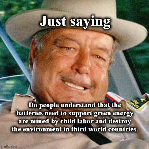 bufford t justice | Just saying; Do people understand that the batteries need to support green energy are mined by child labor and destroy the environment in third world countries. | image tagged in bufford t justice | made w/ Imgflip meme maker
