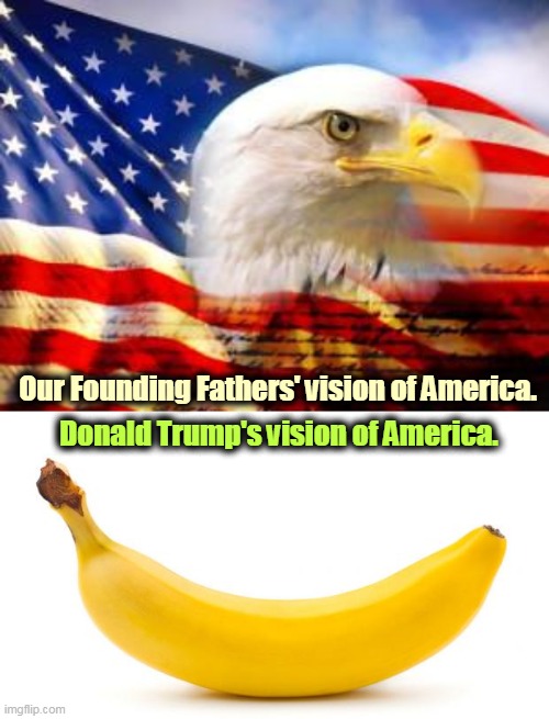 I thought Banana Republic was a clothing store. | Our Founding Fathers' vision of America. Donald Trump's vision of America. | image tagged in american flag,banana,trump,fascist,dictator | made w/ Imgflip meme maker