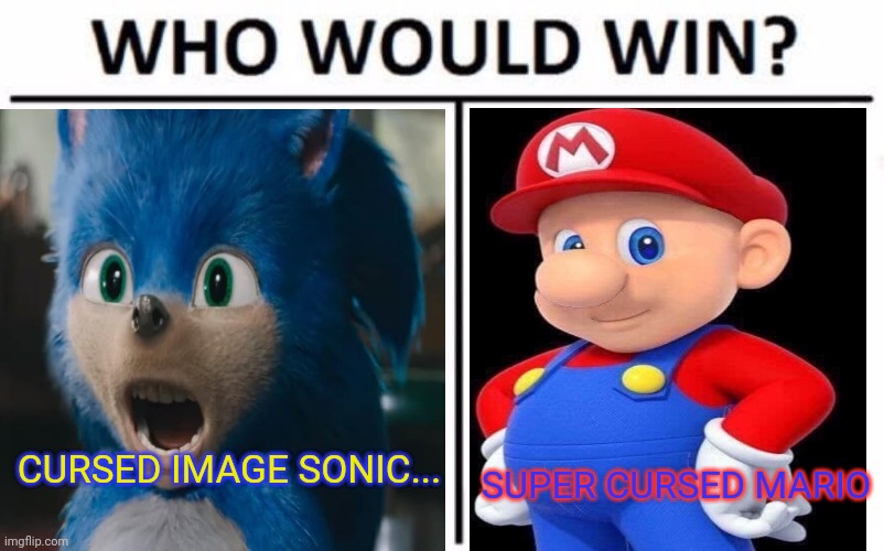 Sonic vs Mario | CURSED IMAGE SONIC... SUPER CURSED MARIO | image tagged in sonic the hedgehog,mario,who would win,memes,cursed image | made w/ Imgflip meme maker