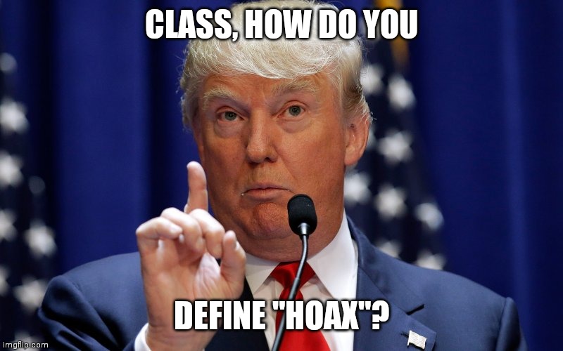 Donald Trump | CLASS, HOW DO YOU; DEFINE "HOAX"? | image tagged in donald trump | made w/ Imgflip meme maker