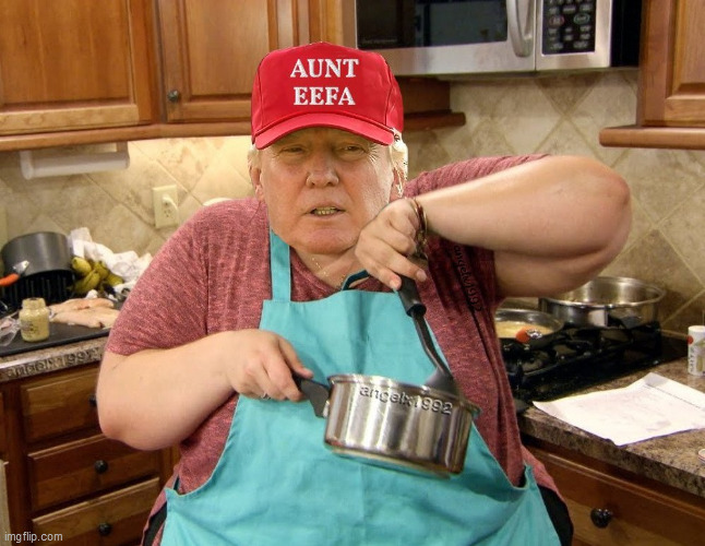 antifa | image tagged in antifa,aunt,aunt eefa,donald trump the clown,fat lady,cooking | made w/ Imgflip meme maker