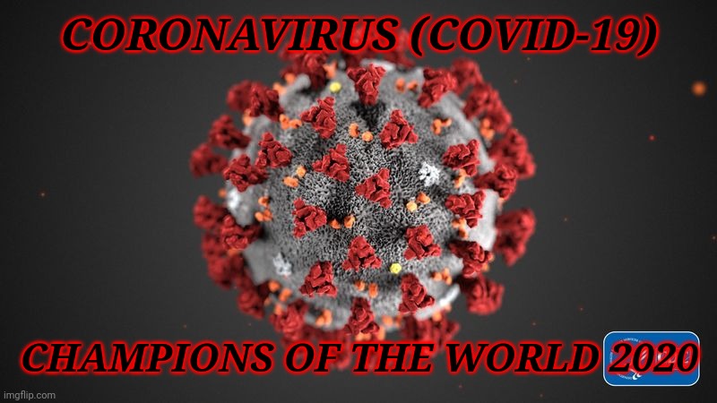 :( | CORONAVIRUS (COVID-19); CHAMPIONS OF THE WORLD 2020 | image tagged in covid 19,coronavirus,covid-19,memes,not funny,we're all doomed | made w/ Imgflip meme maker