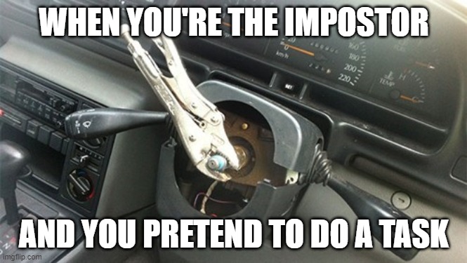 ship steering repaired, next! | WHEN YOU'RE THE IMPOSTOR; AND YOU PRETEND TO DO A TASK | image tagged in meme,fun,impostor | made w/ Imgflip meme maker