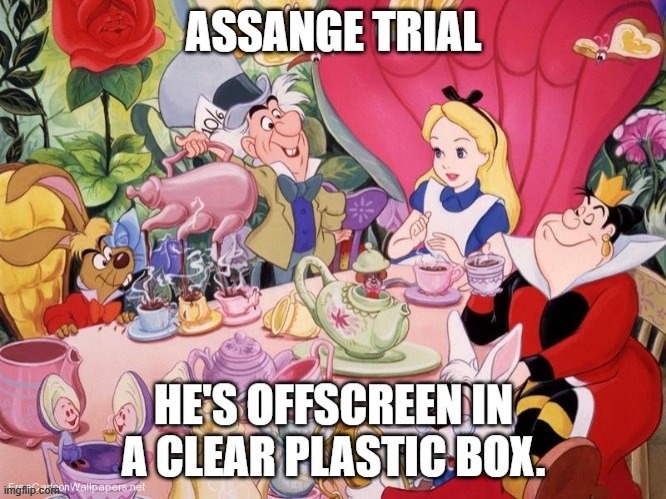 Julian Assange Trial Mad Tea Party | image tagged in assange trial mad tea party | made w/ Imgflip meme maker