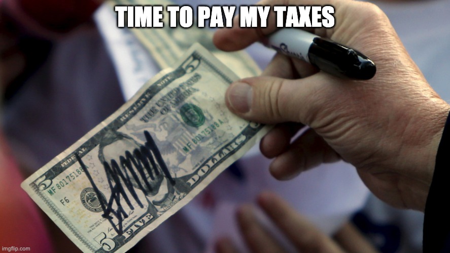Trump Tax Time | TIME TO PAY MY TAXES | image tagged in donald trump,taxes | made w/ Imgflip meme maker