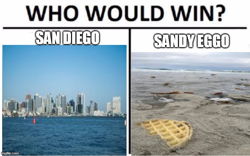 get it | SAN DIEGO; SANDY EGGO | image tagged in memes,who would win | made w/ Imgflip meme maker