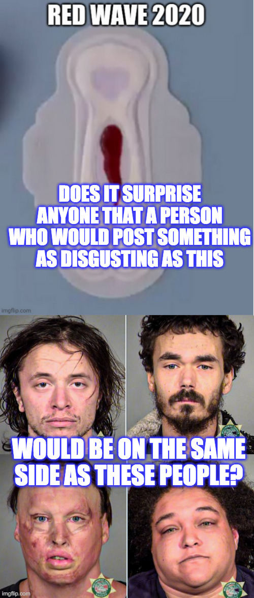 DOES IT SURPRISE ANYONE THAT A PERSON WHO WOULD POST SOMETHING AS DISGUSTING AS THIS WOULD BE ON THE SAME SIDE AS THESE PEOPLE? | made w/ Imgflip meme maker