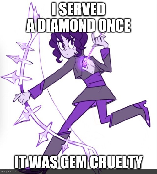 Violet Spinel the Archer | I SERVED A DIAMOND ONCE; IT WAS GEM CRUELTY | image tagged in violet spinel the archer | made w/ Imgflip meme maker