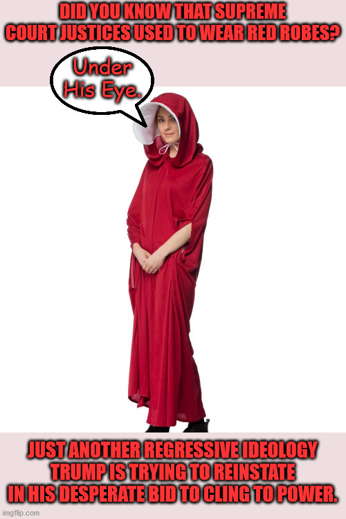 Welcome to The Divided States of Gilead! | DID YOU KNOW THAT SUPREME COURT JUSTICES USED TO WEAR RED ROBES? Under His Eye. JUST ANOTHER REGRESSIVE IDEOLOGY TRUMP IS TRYING TO REINSTATE IN HIS DESPERATE BID TO CLING TO POWER. | image tagged in memes,politics | made w/ Imgflip meme maker