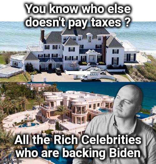 The New York Times ? Seriously ? | You know who else doesn't pay taxes ? All the Rich Celebrities who are backing Biden | image tagged in there's celeb houses then there's billionaires,rich people,we don't care,biased media | made w/ Imgflip meme maker