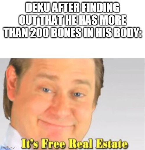It's Free Real Estate | DEKU AFTER FINDING OUT THAT HE HAS MORE THAN 200 BONES IN HIS BODY: | image tagged in it's free real estate | made w/ Imgflip meme maker