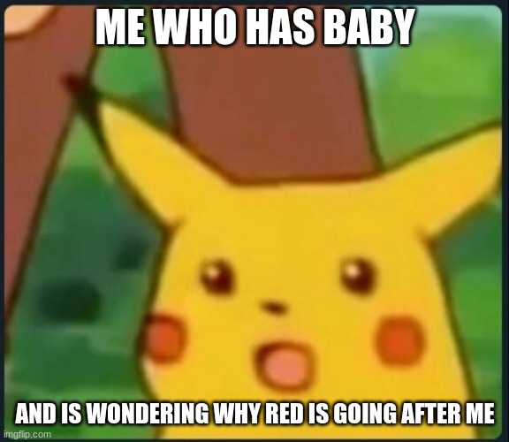 Surprised Pikachu | ME WHO HAS BABY; AND IS WONDERING WHY RED IS GOING AFTER ME | image tagged in surprised pikachu | made w/ Imgflip meme maker