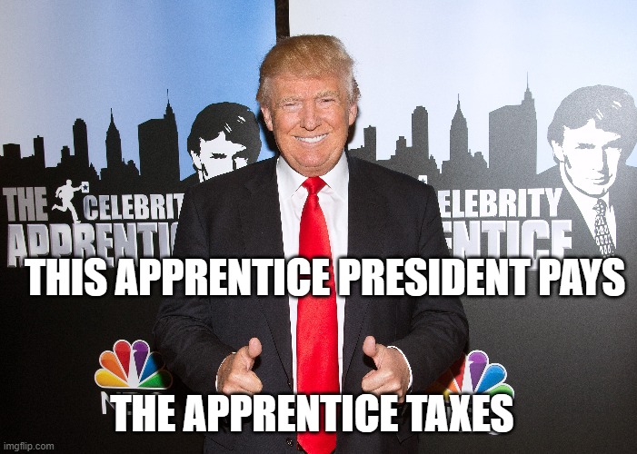 apprentice taxes | THIS APPRENTICE PRESIDENT PAYS; THE APPRENTICE TAXES | image tagged in memes | made w/ Imgflip meme maker