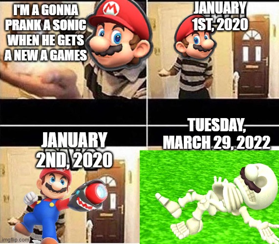 2020 Sonic in a Nutshell | JANUARY 1ST, 2020; I'M A GONNA PRANK A SONIC WHEN HE GETS A NEW A GAMES; TUESDAY, MARCH 29, 2022; JANUARY 2ND, 2020 | image tagged in gonna prank dad | made w/ Imgflip meme maker