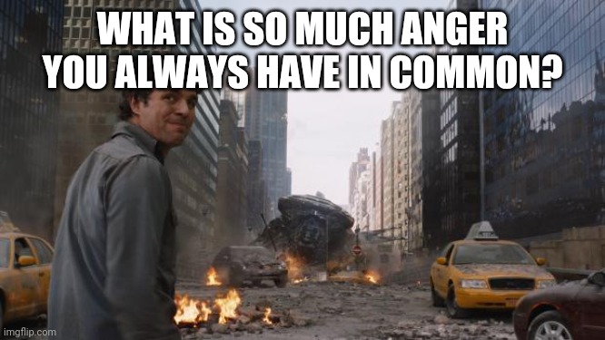 Got angry 6 months ago lately. | WHAT IS SO MUCH ANGER YOU ALWAYS HAVE IN COMMON? | image tagged in hulk | made w/ Imgflip meme maker