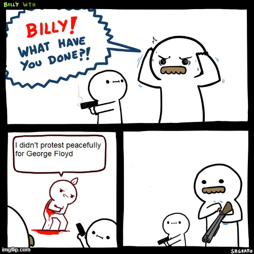 A rioter meets Billy | image tagged in billy what have you done,george floyd | made w/ Imgflip meme maker